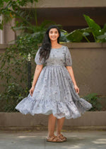 Thumbnail for Preksha Creation Georgette Floral Printed Women Grey Short Gown - Distacart