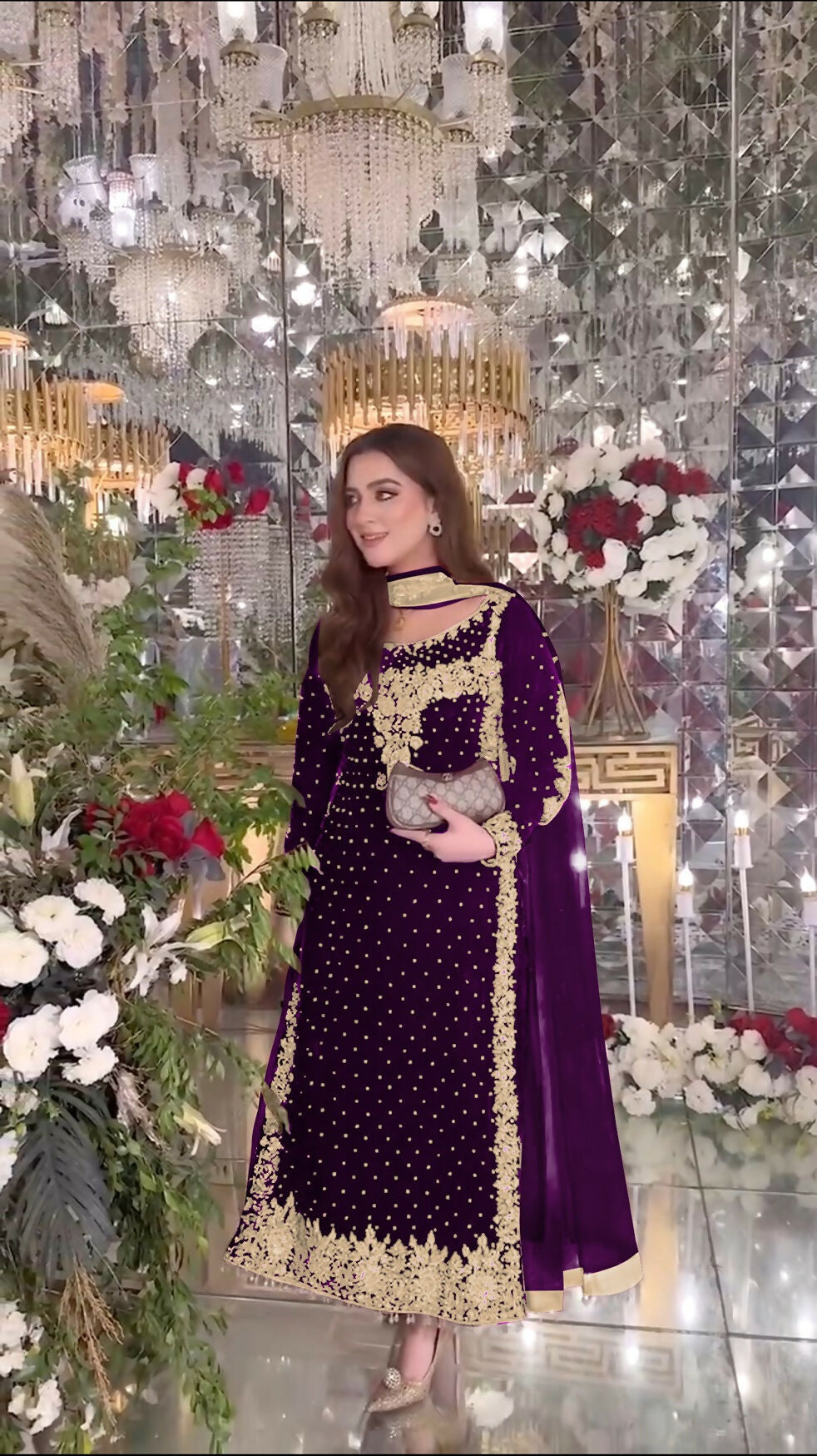 Joban Fashion Purple Velvet Sequence Embroidery Work Kurta Set