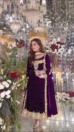 Thumbnail for Joban Fashion Purple Velvet Sequence Embroidery Work Kurta Set