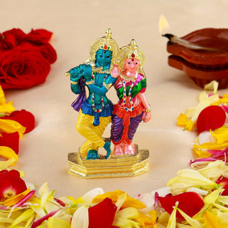 Estele Gold-Polished Devotional Shree Radha Krishna Idol with Multi Color Stone Type:Enamel for Home/Car Decor - Distacart
