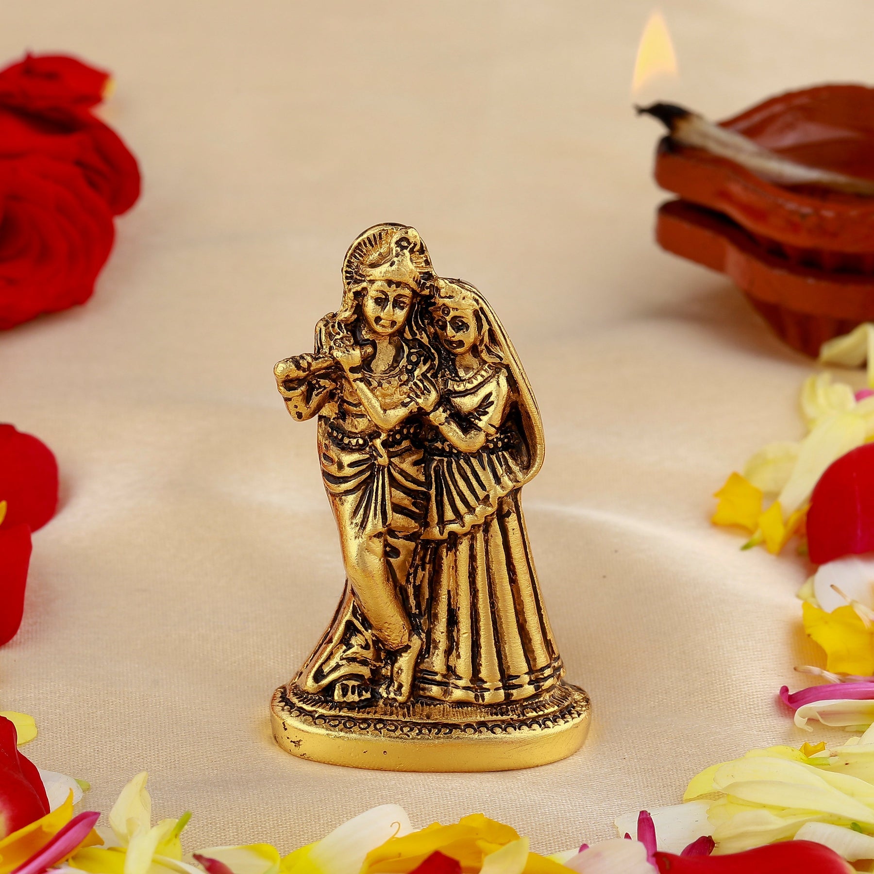 Estele Gold-Polished Devotional Shree Radha Krishna Idol for Home/Car Decor - Distacart