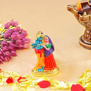 Estele Gold-Polished Devotional Shree Radha Krishna Idol with multi-color Stone Type:Enamel for Home/Car Decor - Distacart