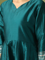 Thumbnail for Myshka Women's Teal Solid Silk Anarkali Party Kurta - Distacart