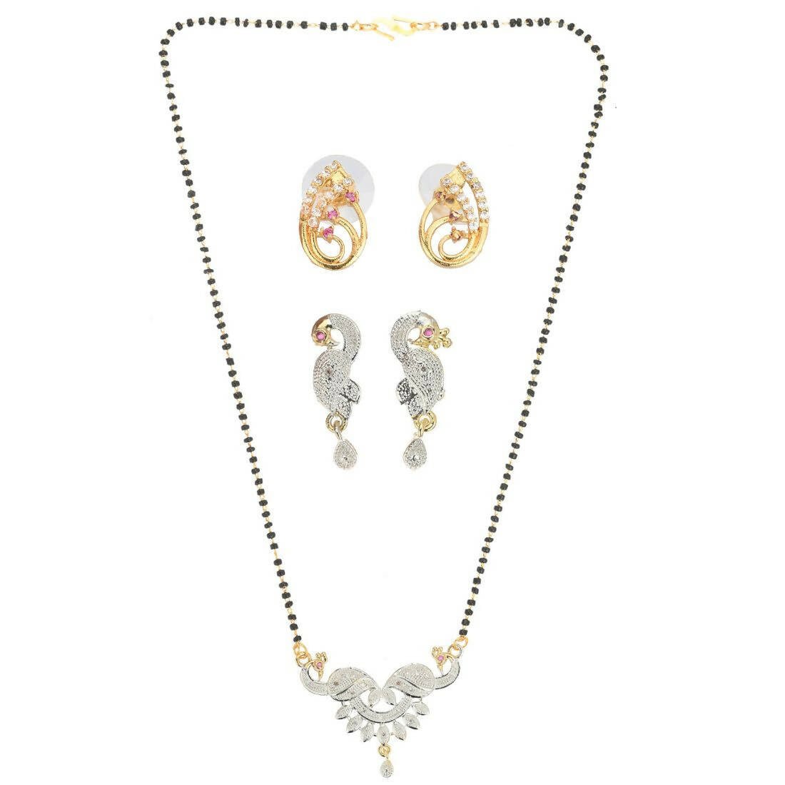 AanyaCentric Gold Plated Mangalsutra with Pendant, 2 Pair Earrings - Distacart