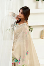 Thumbnail for Vastranavya Cream Digital Printed Linen Ready To Wear Designer Saree with Unstitched Blouse - Distacart