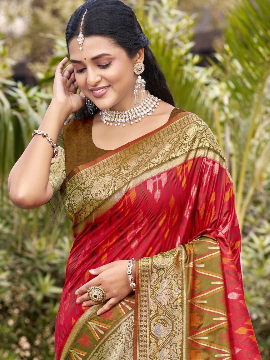 Anaita Red Silk Saree With Blouse Piece - Distacart