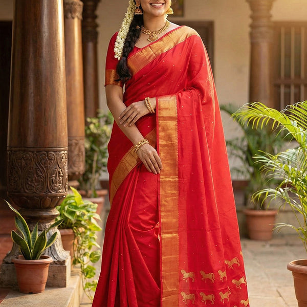 Anaita Red Silk Saree With Blouse Piece - Distacart