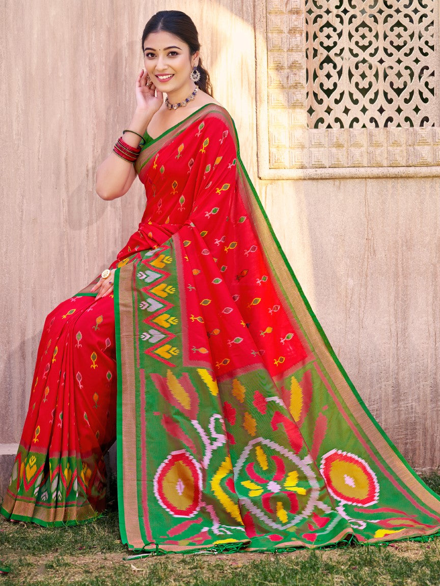 Anaita Red Silk Saree With Blouse Piece - Distacart