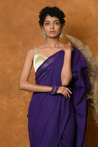 Thumbnail for Very Much Indian Pure Mul Cotton Handloom Saree - Purple - Distacart