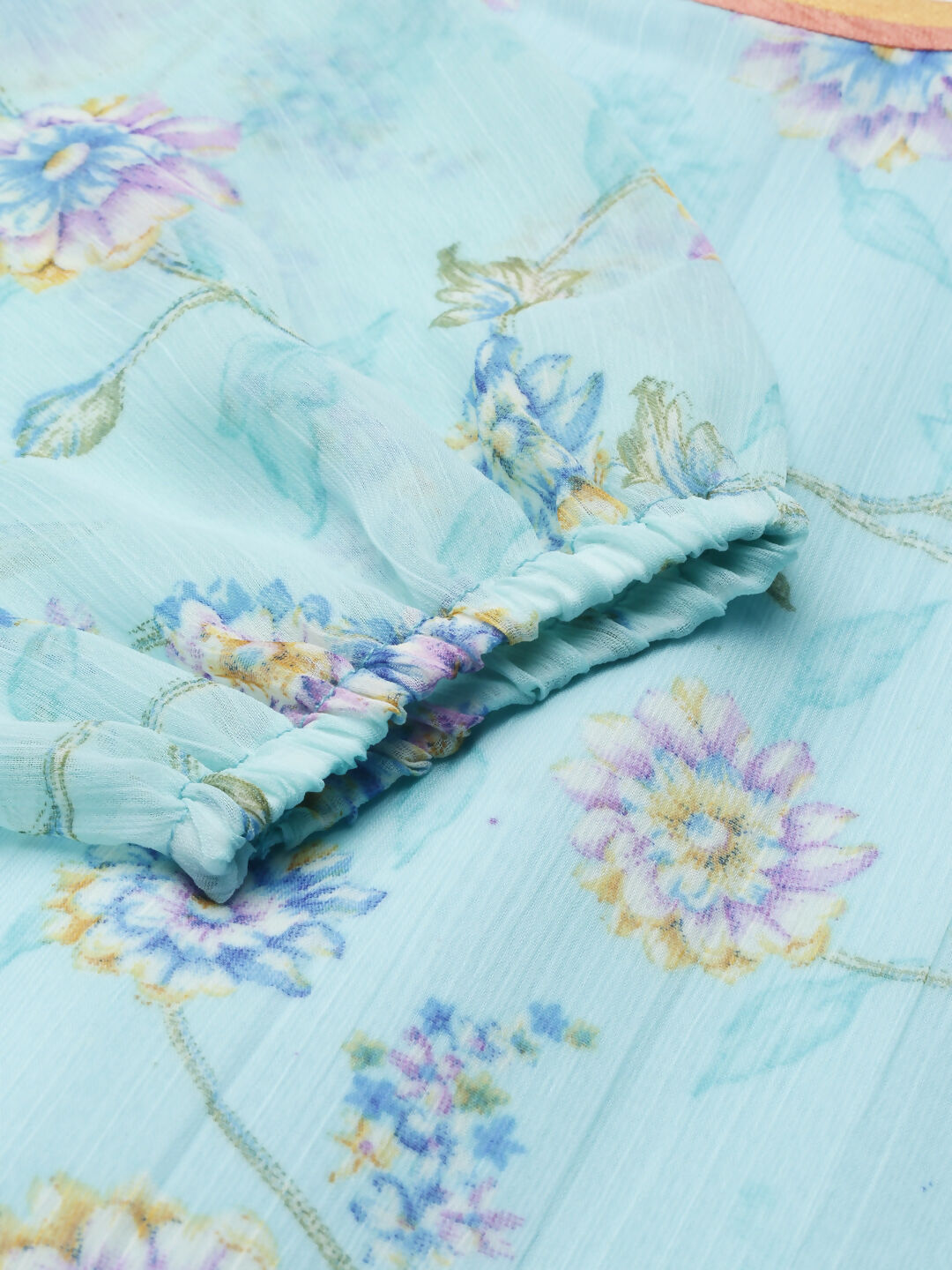 Souchii Blue Floral Chiffon Maxi Dress For Women – Souchii