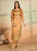 Thumbnail for Prazu Fashion Mustard Printed Cotton Reyon Kurta Pant Set - Distacart