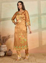 Thumbnail for Prazu Fashion Mustard Printed Cotton Reyon Kurta Pant Set - Distacart