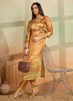 Thumbnail for Prazu Fashion Mustard Printed Cotton Reyon Kurta Pant Set - Distacart