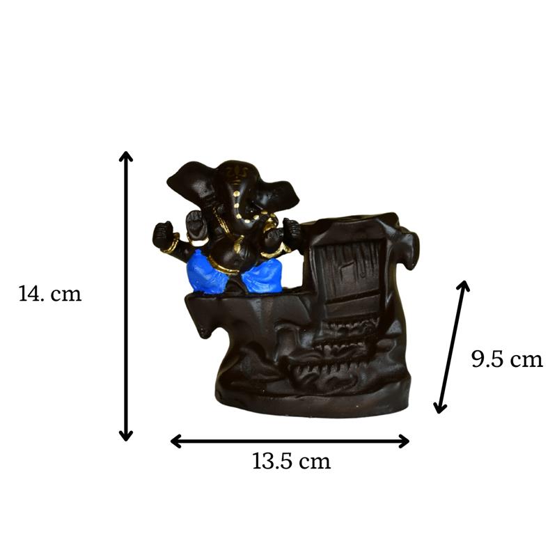 Artisan Blue Ganesh Smoke Fountain Tabletop Decor by Sowpeace / Unique Home Showpiece