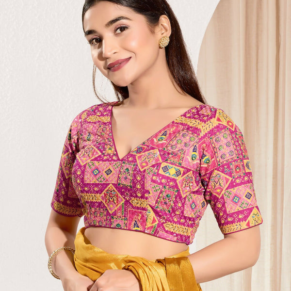Joban Fashion Pink Viscose Rayon Padded Blouse With V Neck Elbow Sleeves - Distacart