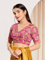 Thumbnail for Joban Fashion Pink Viscose Rayon Padded Blouse With V Neck Elbow Sleeves - Distacart