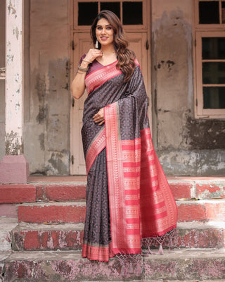 Rivasha fashion Premium Banarasi Silk with Digital Print Saree - Rose Pink