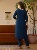 Thumbnail for Rivasha Fashion Viscose Chanderi Embroidered Kurti With Pant And Dupatta - Blue