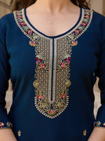 Thumbnail for Rivasha Fashion Viscose Chanderi Embroidered Kurti With Pant And Dupatta - Blue