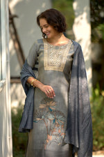 Thumbnail for Rivasha Fashion Tissue Silk With Floral Print And Embroidery Kurti With Pant And Dupatta - Grey