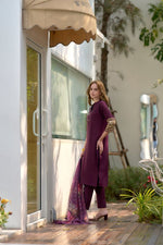 Thumbnail for Rivasha Fashion Roman Silk With Kurti With Pant And Dupatta - Maroon