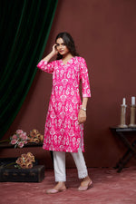 Thumbnail for Rivasha Fashion Women Cotton Linen With Printed Kurti - Pink