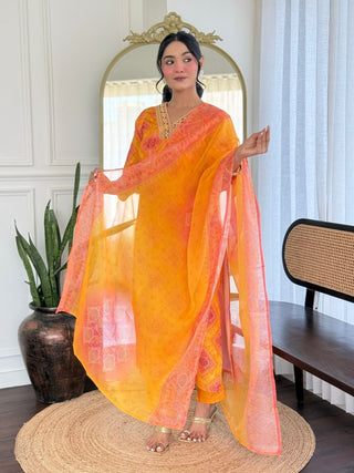 Rivasha Fashion Women Rayon With Embroidery Work Kurti With Dupatta and Pant - Yellow