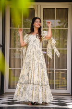 Thumbnail for Rivasha fashion Women Rayon Floral Printed Anarkali Gown - Off White