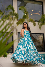 Thumbnail for Rivasha fashion Women Rayon Floral Printed Anarkali Gown - Sky Blue