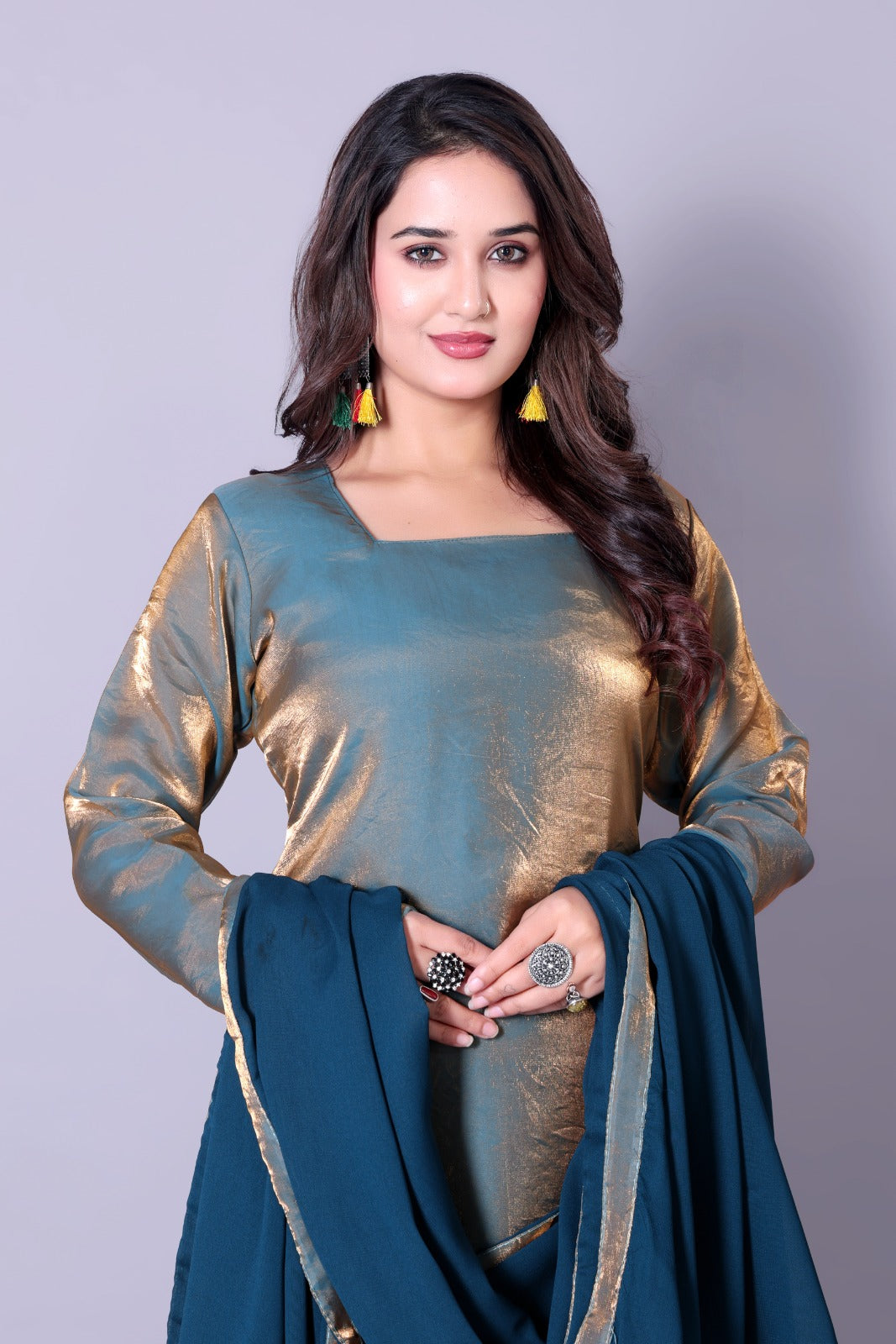 Rivasha Fashion Women Fendi Silk Kurti With Dupatta - Golden