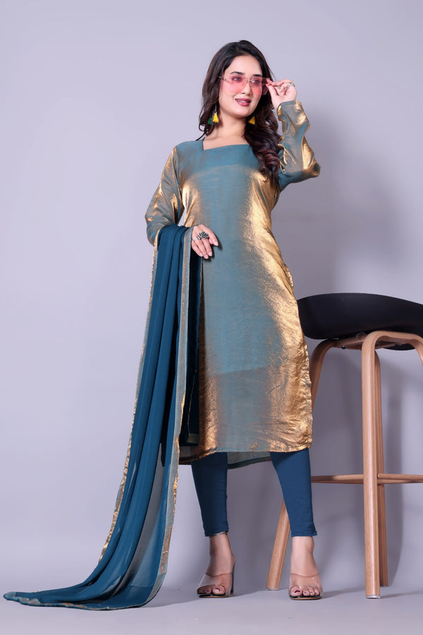 Rivasha Fashion Women Fendi Silk Kurti With Dupatta - Golden