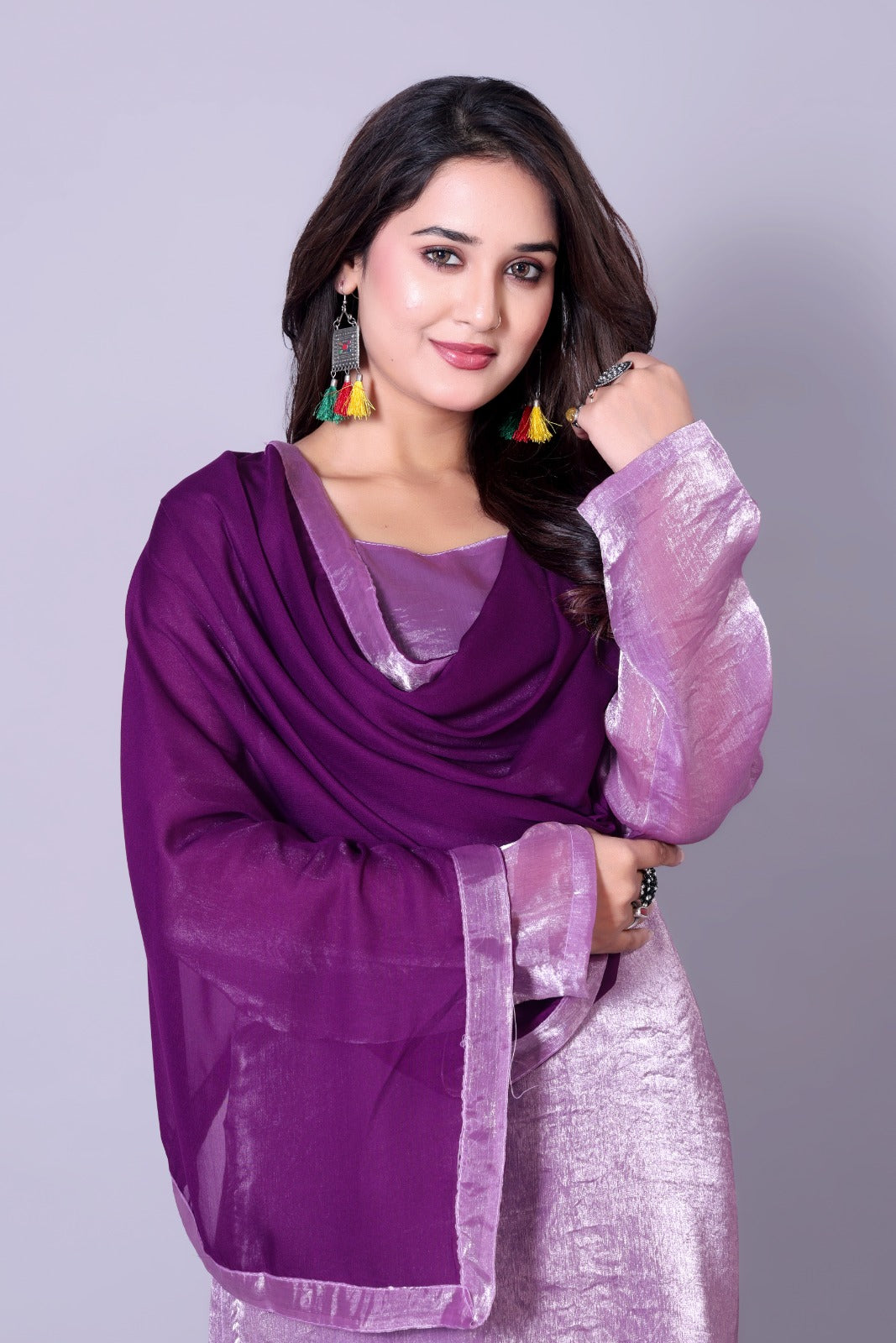 Rivasha Fashion Women Fendi Silk Kurti With Dupatta - Lavender
