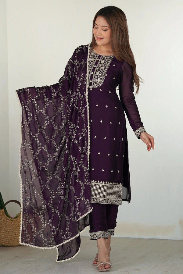Rivasha Fashion Indian Designer Wedding Special Women Georgette Embroidered Kurta Pant Dupatta Set