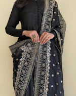 Thumbnail for Rivasha Fashion Women Pure Fox Georgette Fabric With Yoke And Sleeve Potli Button Work Kurta With Dupatta And Palazzo - Black