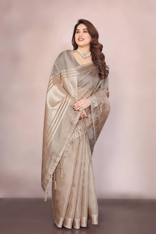 Rivasha Fashion Women Embroidery Sequence Work With Jacquard Rich Pallu & Border Saree - Light Brown