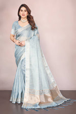 Thumbnail for Rivasha Fashion Women Embroidery Sequence Work With Jacquard Rich Pallu & Border Saree - Sky Blue
