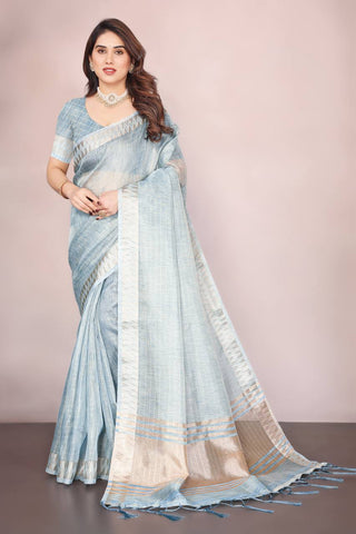 Rivasha Fashion Women Embroidery Sequence Work With Jacquard Rich Pallu & Border Saree - Sky Blue