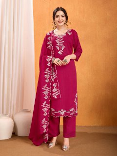 Rivasha Fashion Women Vichitra With Multi Sequence Work Kurti With Dupatta And Pant - Pink