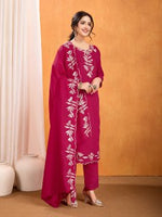 Thumbnail for Rivasha Fashion Women Vichitra With Multi Sequence Work Kurti With Dupatta And Pant - Pink