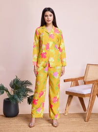 Thumbnail for Rivasha Fashion Women Rayon Slub Printed Co-Ord Set - Yellow