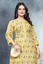 Thumbnail for Rivasha Fashion Women Ruby Cotton Printed Kurti With Pant - Yellow