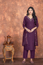 Thumbnail for Rivasha Fashion Women Roman Silk With Embroidery Work Kurti With Dupatta And Pant - Purple