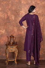 Thumbnail for Rivasha Fashion Women Roman Silk With Embroidery Work Kurti With Dupatta And Pant - Purple