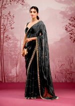 Thumbnail for Rivasha Fashion Women Premium Berberry With Heavy Embroidery Work & Real Mirror Saree - Black