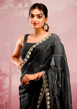 Thumbnail for Rivasha Fashion Women Premium Berberry With Heavy Embroidery Work & Real Mirror Saree - Black