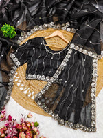 Thumbnail for Rivasha Fashion Women Premium Berberry With Heavy Embroidery Work & Real Mirror Saree - Black