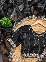 Thumbnail for Rivasha Fashion Women Premium Berberry With Heavy Embroidery Work & Real Mirror Saree - Black