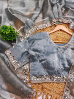 Thumbnail for Rivasha Fashion Women Premium Berberry With Heavy Embroidery Work & Real Mirror Saree - Silver