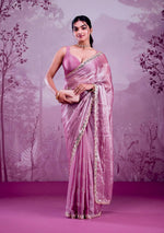 Thumbnail for Rivasha Fashion Women Premium Berberry With Heavy Embroidery Work & Real Mirror Saree - Light Pink