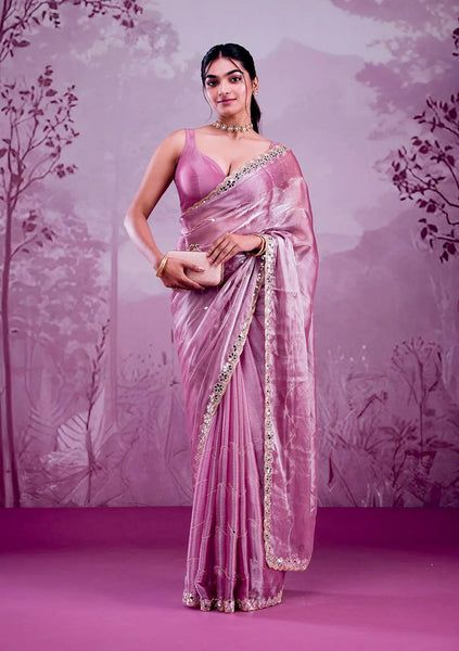 Rivasha Fashion Women Premium Berberry With Heavy Embroidery Work & Real Mirror Saree - Light Pink